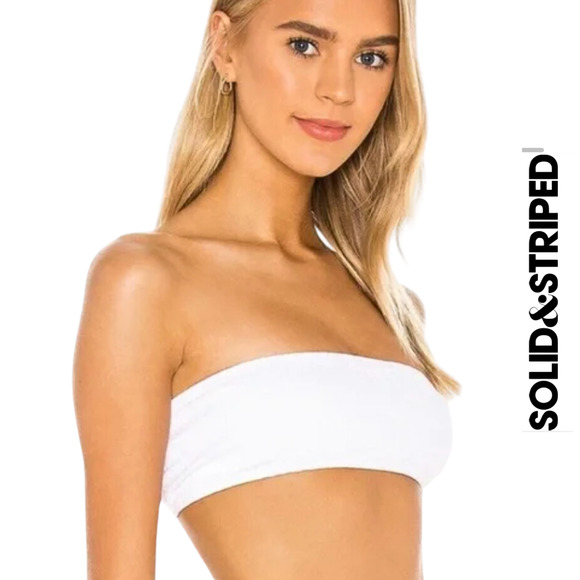 Solid & Striped NWT The Violet Embossed Strapless Swim Top White Medium - Picture 1 of 11